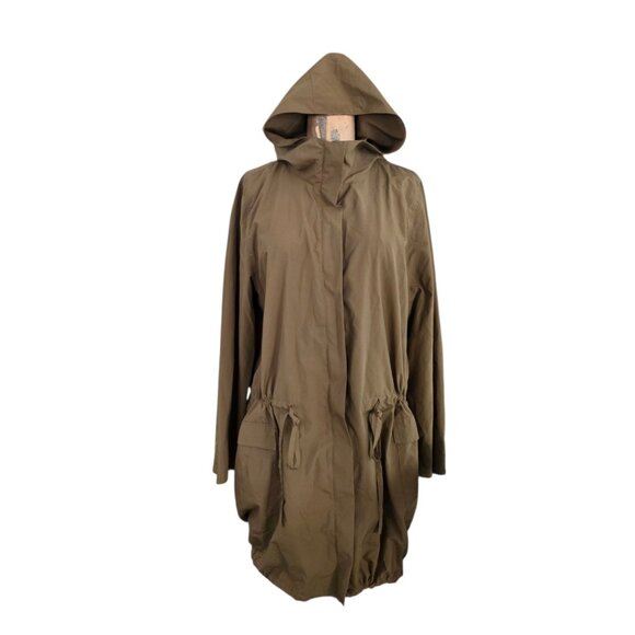 Eileen Fisher Water Resistant Packable Hooded Anorak Jacket + Pouch Olive L NWT - Picture 2 of 6